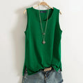 Cotton and Linen Camisole Women's 2023 Summer New I-shaped Sleeveless Knitted Bottoming Shirt Short Outer Wear Loose Top Solid