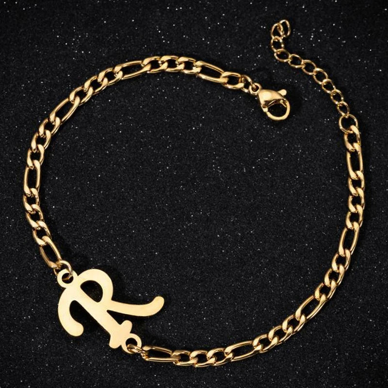 Fashion Non Tarnish 18K Gold Silver Plated Charm Alphabet A-Z 26 Letters Stainless Steel Initial Bracelet Jewelry for Women