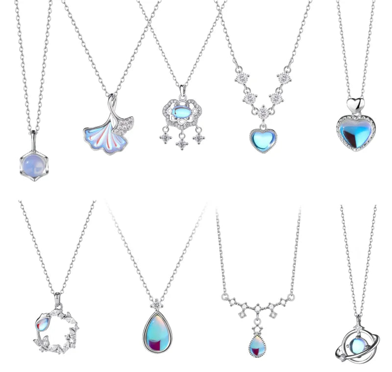 Light Luxury 925 Sterling Silver Moonstone Planet Asteroid Women's Pendant High Jewelry Necklace Heart Blue Stone Charm Necklace