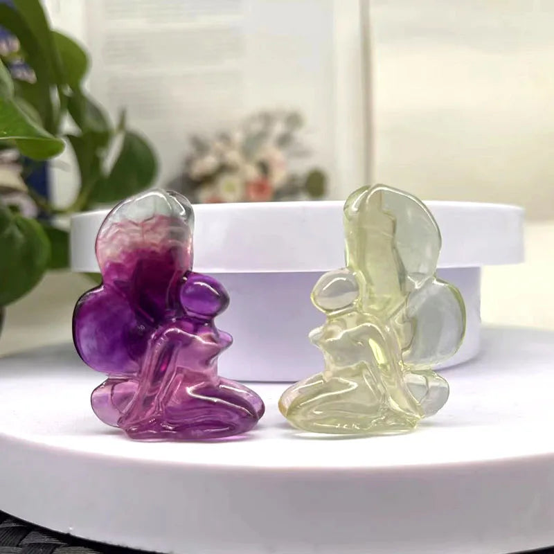Wholesale Crystal Carving Fairy Fluorite Animals Rainbow Fluorite Fairy Hand Carved Animals for Healing Stones