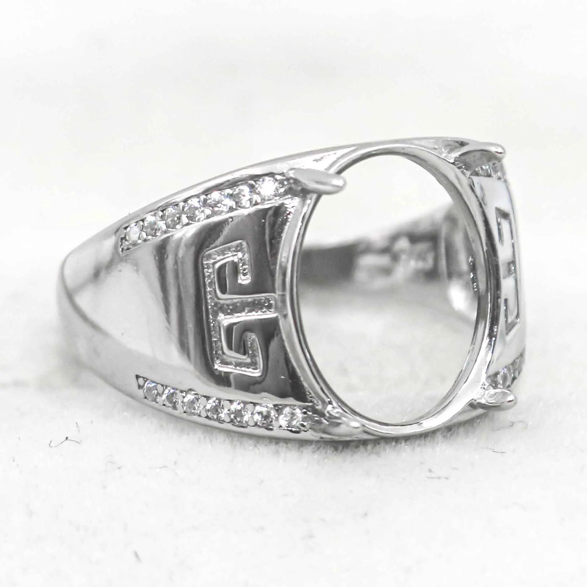 Sterling Silver 11*14mm Semi Mount Men's Ring Frame Empty Blank Claw Setting S925 Base Holder Without Center Stone for DIY Inlay