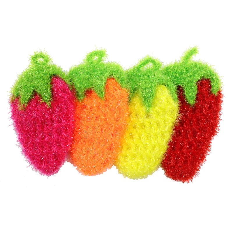 Hot Sales Bright Colors Strawberry Shape Sponge Dish Cloth Scouring Pad Towel Non-stick Oil High Absorption Kitchen Cleaning