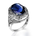 Religious Sapphire Designer Antique Fine Botanical Pattern Father Husband Gift Anillos Hombre Jewelry Silver Ring Men Stone