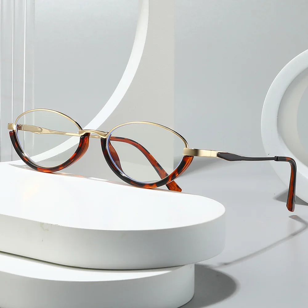 European and American Metal Frame Colorful Small Half Frame Small Cat Eye Trendy Anti Blue Light Eyeglass Frame for Women