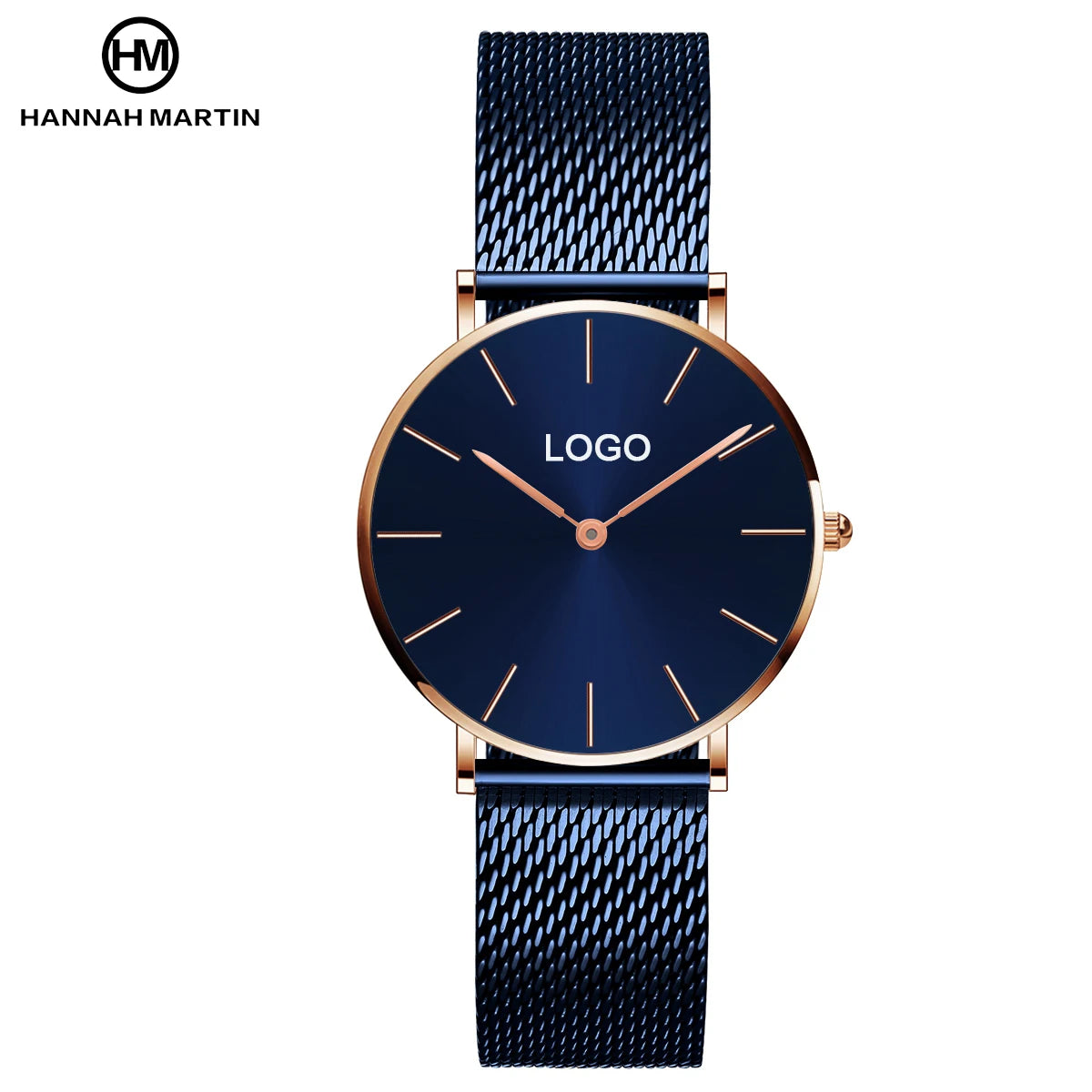 Hannah Martin Original Simple Rose Gold Quartz Ladies Wrist Watch Custom Logo Stainless Steel Band Minimalist Design for Women