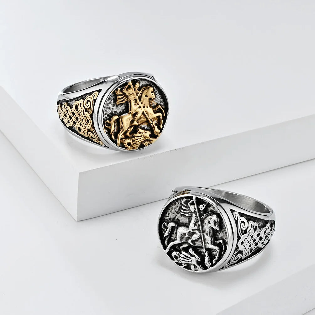 Personalized Retro Templar Stainless Steel Ring Knot Pattern Men's Fashion Jewelry Ring Factory Wholesale