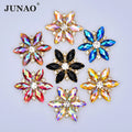 JUNAO Hot Sale 36mm Big Size Gold Claw Glass Rhinestone Flower Applique Sew on Crystal Stones for Wedding Dress