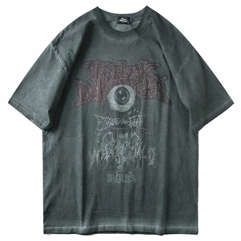 Men T Shirt Hip Hop 2023 Dark Streetwear Tshirt Evil Eye Print Harajuku Summer Short Sleeve T-shirt Cotton Tops Tees Oversize