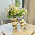Handmade White Ceramic General Ginger Jars Luxury Gold Plated Floral Decorative Ceramic Vase for Foyer Living Room Home Decor