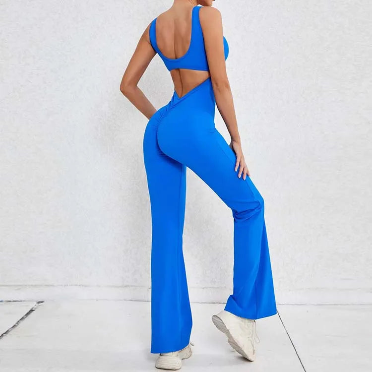 New Fashion One Piece Gym Workout Jumpsuit Yoga Flare Jumpsuit Set for Women