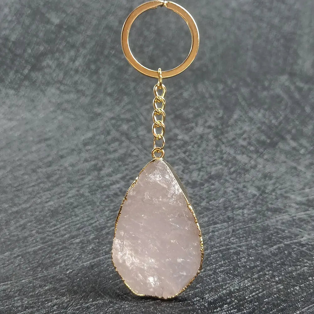 DIY 100% Reliable Wholesale Crystal Agate Original Stone love Water Drop Key Chain Pendant Chain