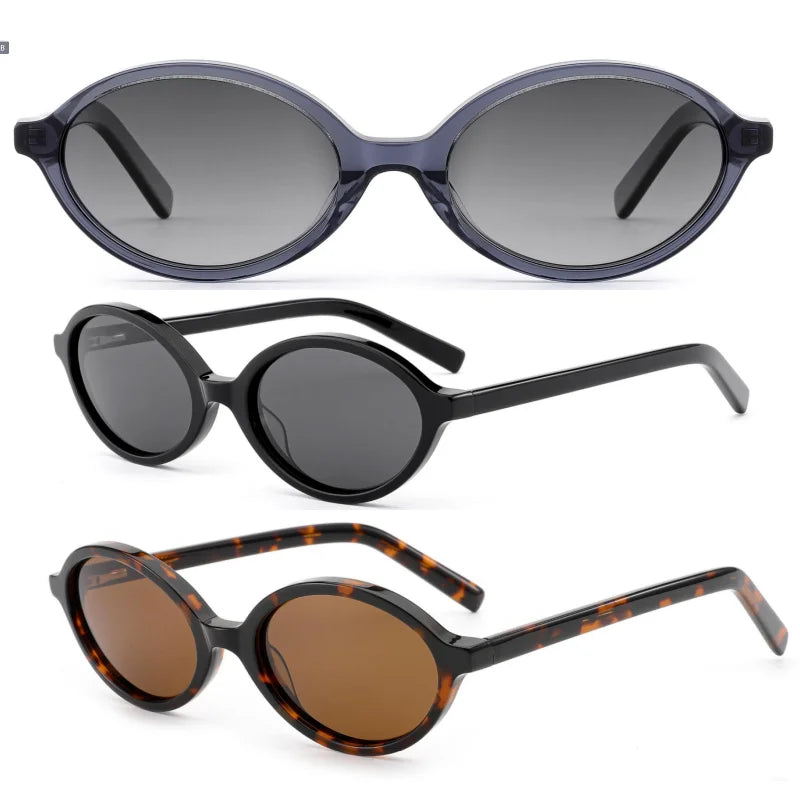 Fashionable Small Leopard Oval Y2k MT001 Sunglasses Popular Oval Acetate Thin Small Size Polarized  Acetate Sunglasses