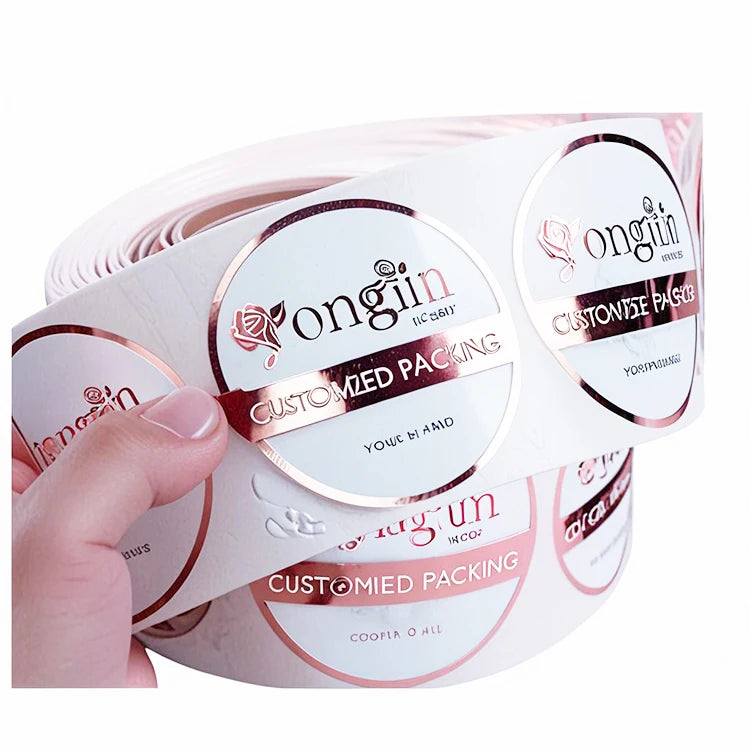 Custom Private Logo Waterproof Adhesive Vinyl Gold Foil Printing Sticker Roll for Photo Frames Hair Growth Oil Bottles Candles