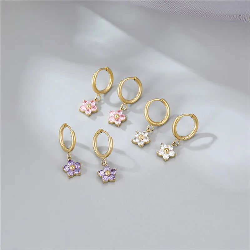 High Quality New Fashion Design Sweet Fresh FlowerCZ Stainless Steel Pendant Earring Women A-513