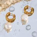 Vintage Water Proof Fresh Water Pearl Earrings Hypoallergenic Non Tarnish Stainless Steel Gold Hoop Earrings for Women