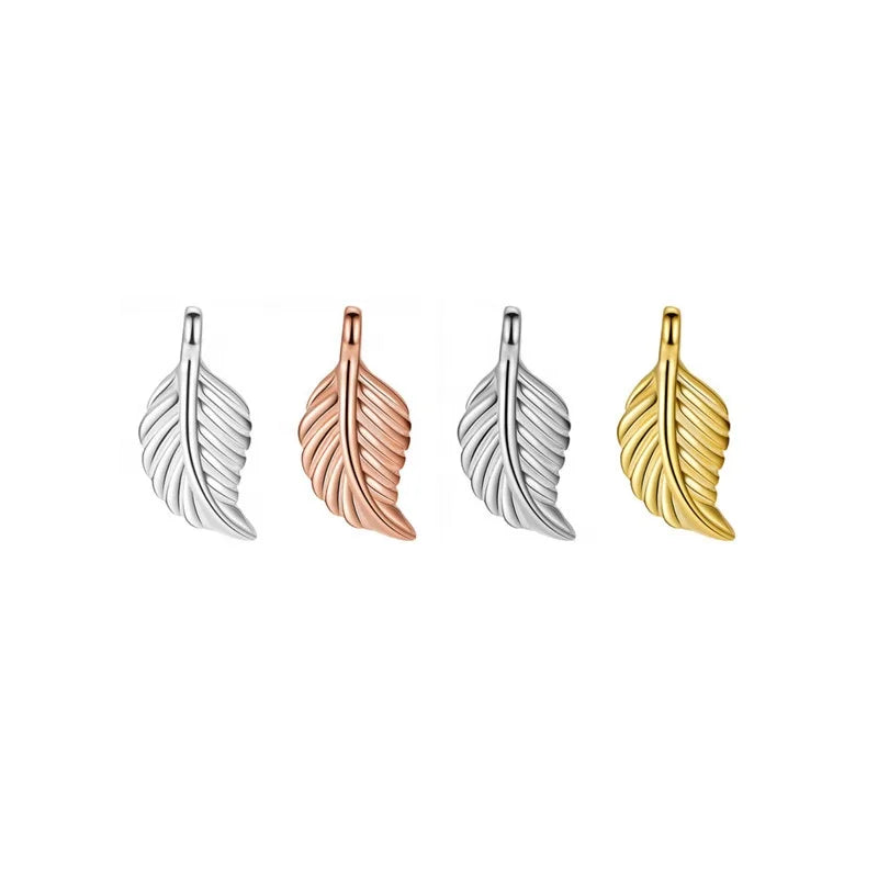 Hot Sales 925 Sterling Silver Fashion Rose Gold Plated Feather Charms Jewelry Pendants for Bracelet Making