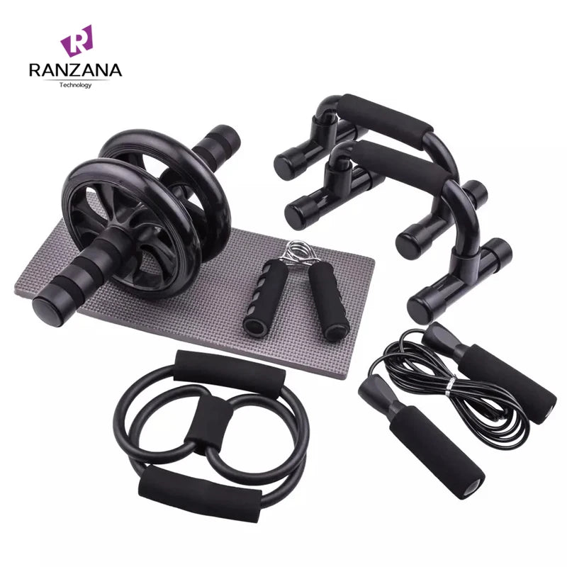 Abdominal Muscles Wheel Roller Set Push up Bar Hand Grip Skipping Rope 8 Shape Resistance Band Abdominal Wheel and Mat Set