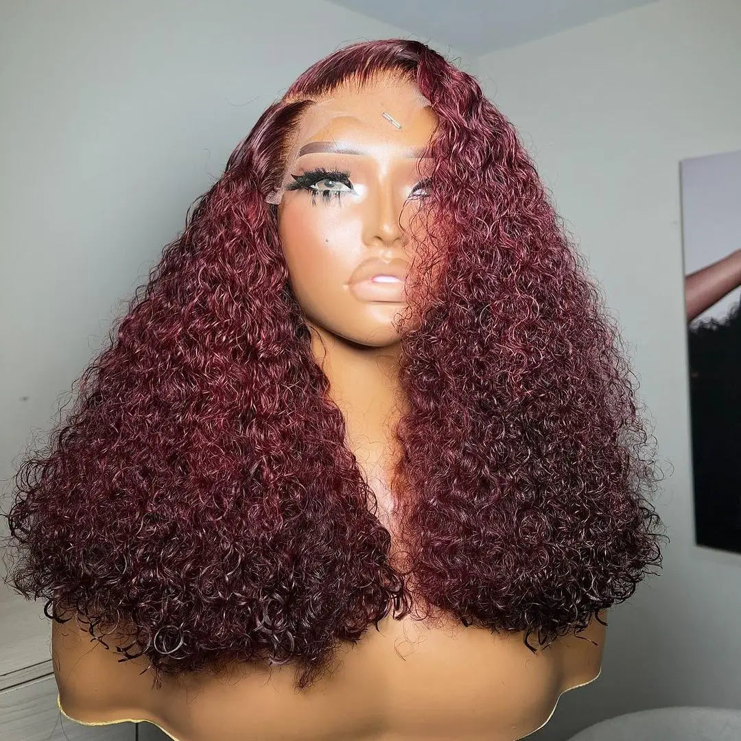 250% Burgundy 13*4 Lace Frontal Wig Curly 7*7 Human Hair Wigs Heavy Density 13*6 HD Transparent Jerry Curly Lace Frontal Wig