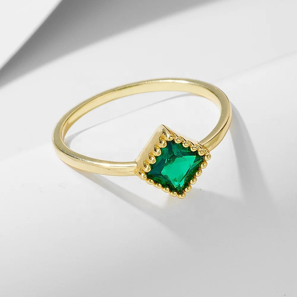 Factory Wholesale Half Eternity Ring 925 Sterling Silver Jewelry Cushion Cut Emerald Ring for Women Girl Christmas Gift