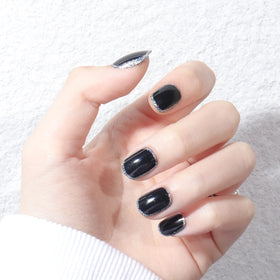 Y-196 S-size Pure Black Inlaid Silver Edge Shiny Effect False Nails Design OEM Artificial Press on False Nails