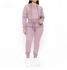 KY Luxury Cropped Hoodie and Sweatpants Set Unisex Plus Size Breathable Solid Pattern Autumn Sweatsuit for Women