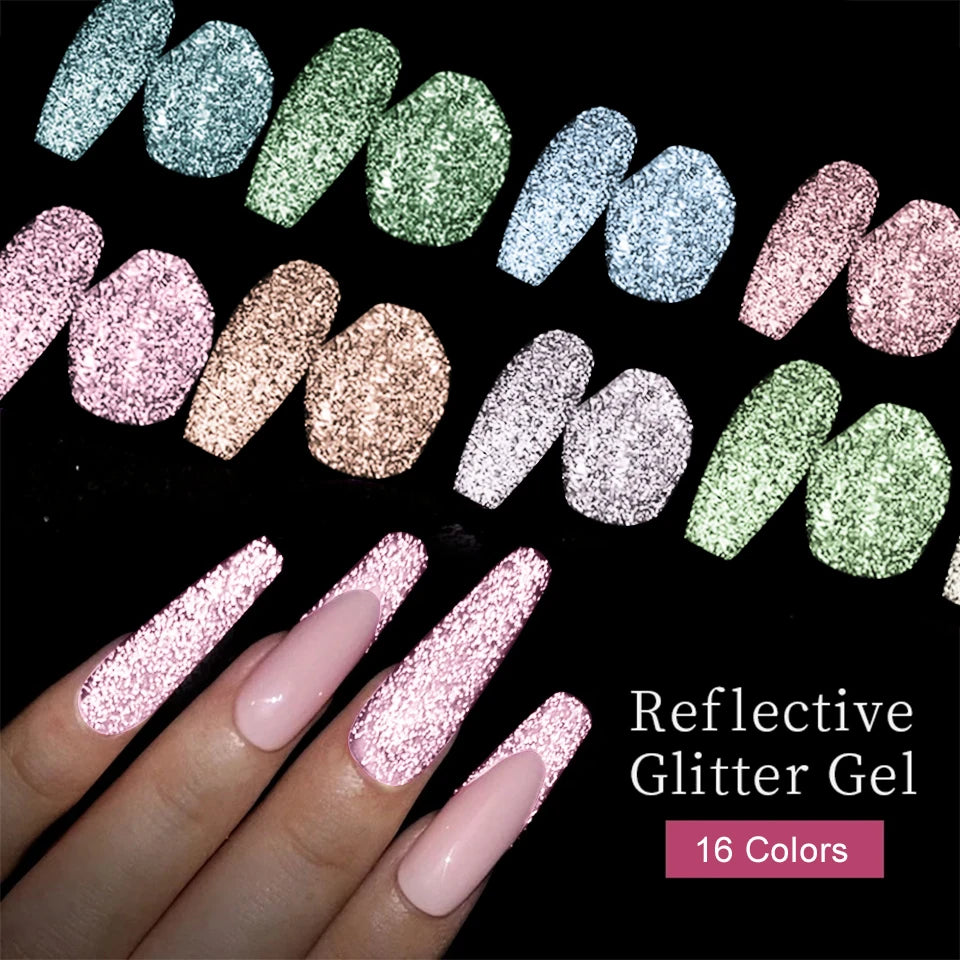 16 Color Reflective Gel Polish Nail Glitter 15ml Sparkling Auroras Laser Nail Disco Glitter Gel Polish