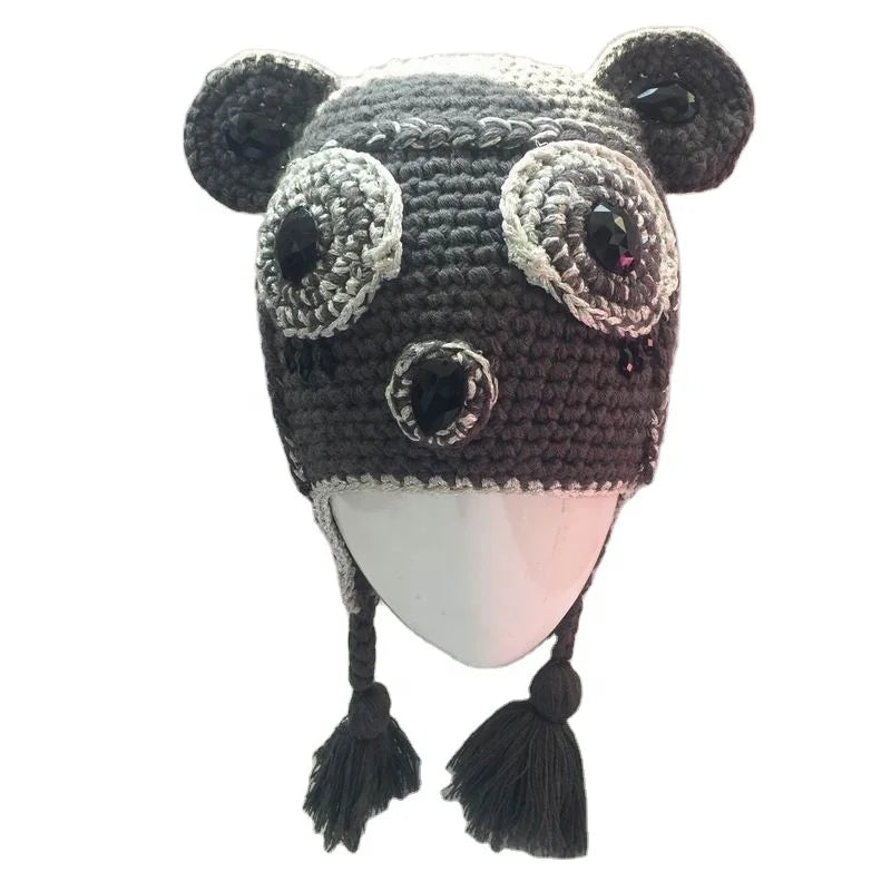 Cartoon Knit Hat 100% Acrylic Iceland Winter Cashmere Long Braid Handmade Knitted Beanie Hats for Kids
