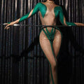 Monos Long Sleeve Crystal Rhinestone Exotic Dance Leotard Night Club Party Rompers Women Stage Bodysuit One Piece Jumpsuits