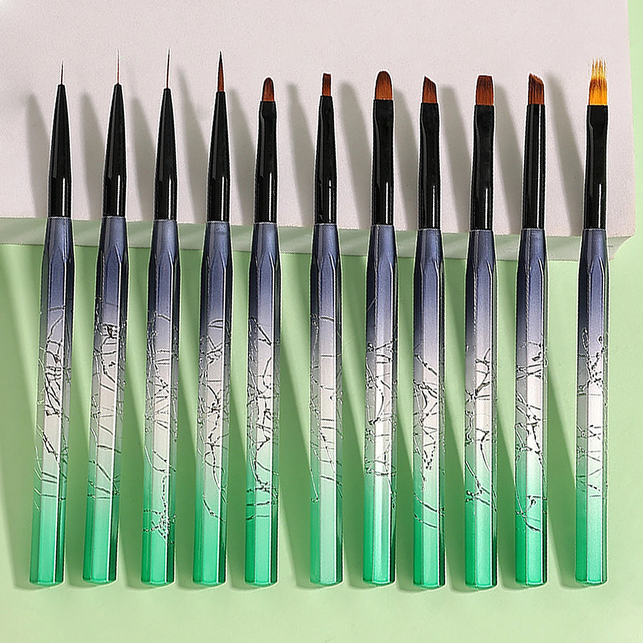Gradient Nail Brush Liner Gel Manicure 11pcs Nail Art Drawing Pen Set with PU Bag