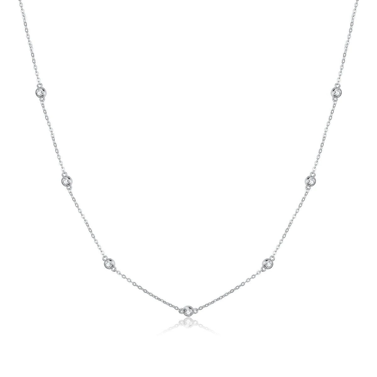 Genuine 925 Sterling Silver Bright Zircon Simple Necklace Long Chain Link for Women Wedding Exquisite Jewelry Gift SCN393