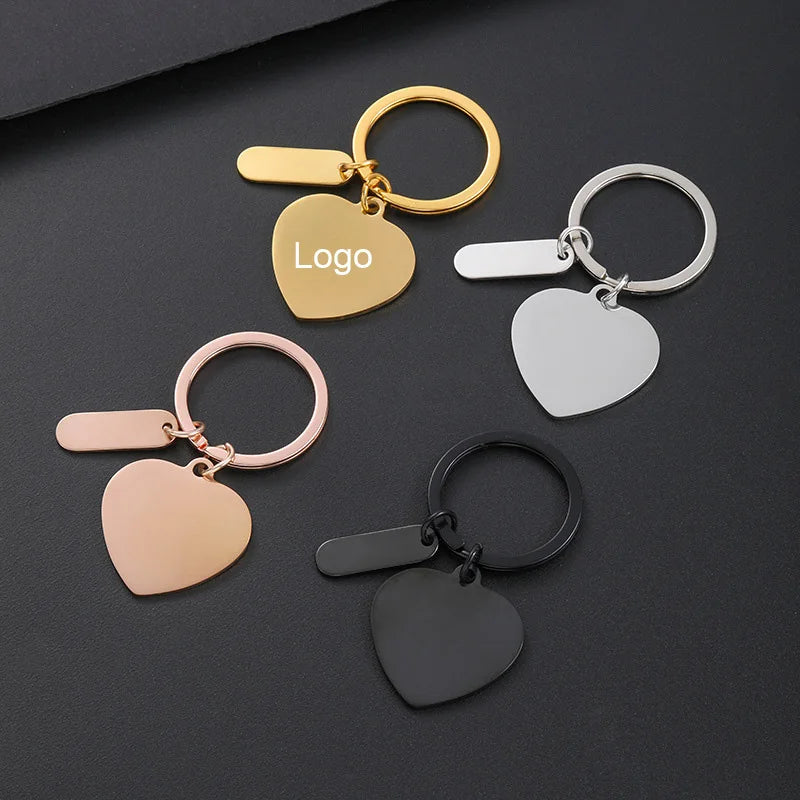 Wholesale Stainless Steel Heart Keychain Blank for Custom Engrave Logo Metal Pendant Keychain Key Ring
