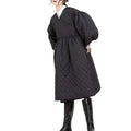 New Korean Women Retro Lantern Sleeve Diamond Embossed Ladies Long Coat