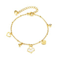 Minimalist Design 18K Gold Plated Sweet Style Love Charm Women's Stainless Steel Cubic Zirconia Heart Shell Hollow Gift Bracelet