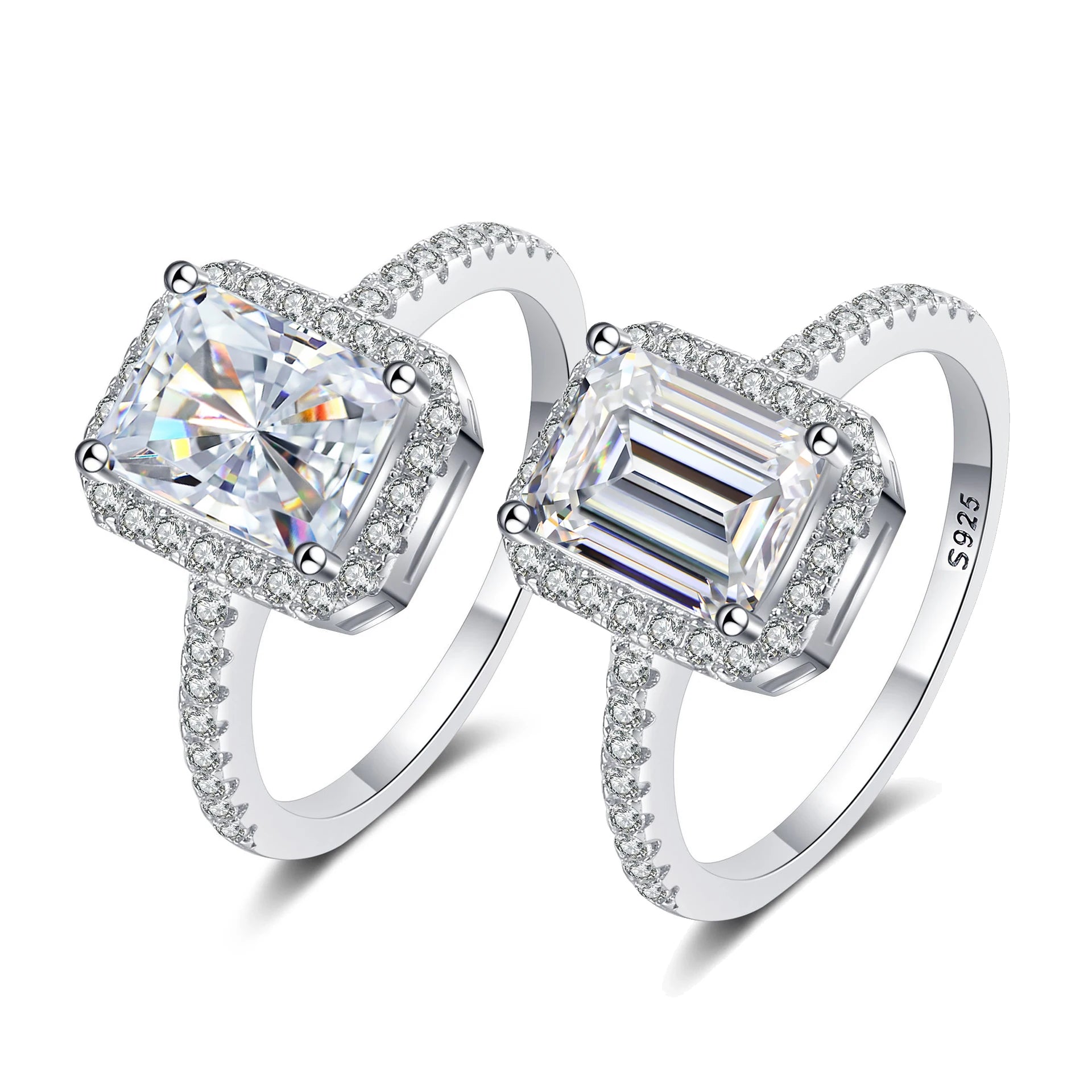 GRA Radiant Emerald Cut Rectangle Genuine Moissanite Diamond Ring 925 Sterling Silver Engagement Fine Quality Women Jewelry