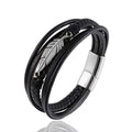 Fashion Multi-layer PU Leather & Stainless Steel Gold Plated Punk Customizable Bracelet for Men Women
