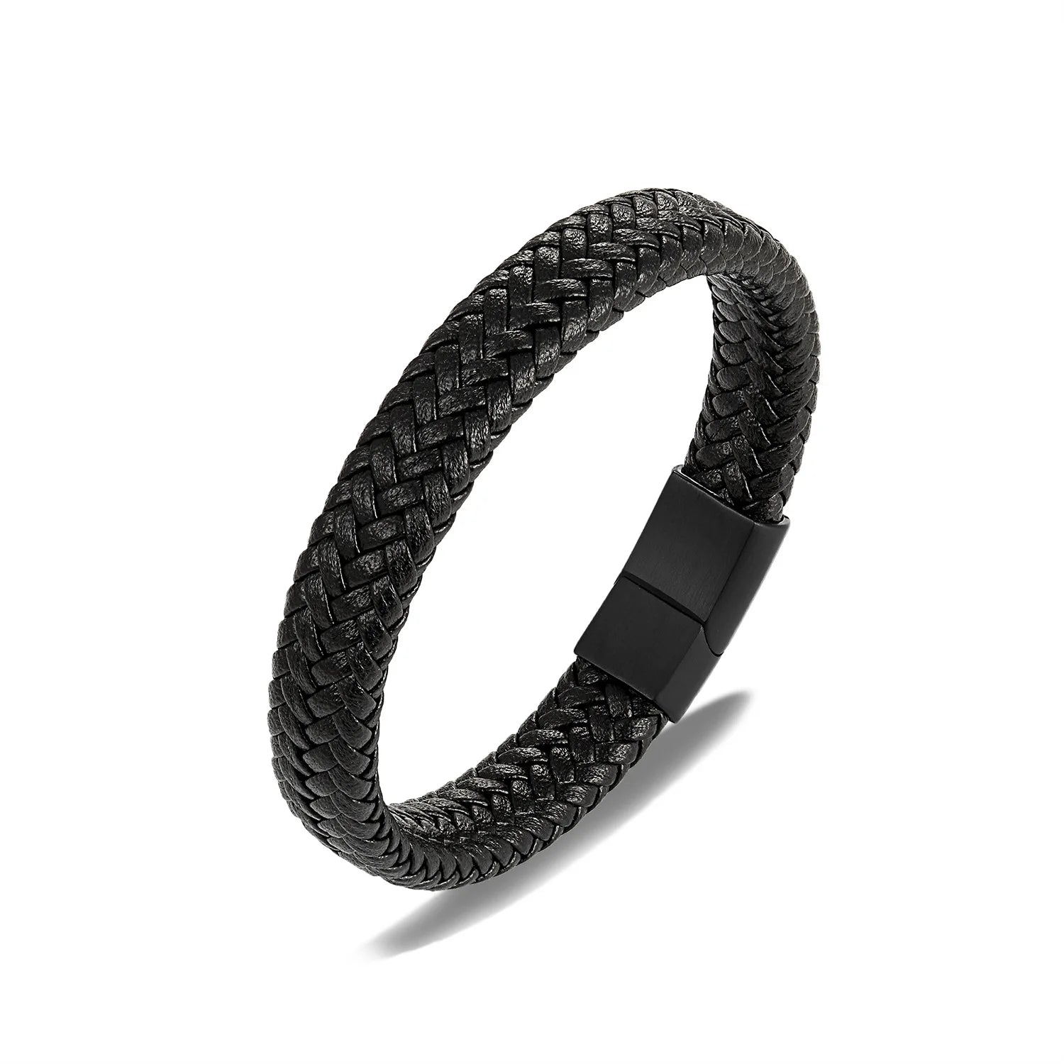 Classic 19/21/23 cm Leather Cord Braid Woven Bracelet Handmade Stainless Steel Bracelet for Men