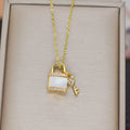SC 2022 Light Luxury 18K Gold Plated Necklaces Collarbone Stainless Steel Necklace Crystal Opal Lock Key Pendant Necklace Women