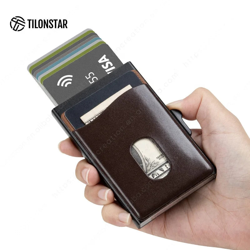 RTS Fast Delivery Personalized Rfid Wallet With Outside Pocket Slim Pop up Card Wallet Smart Aluminum Wallet