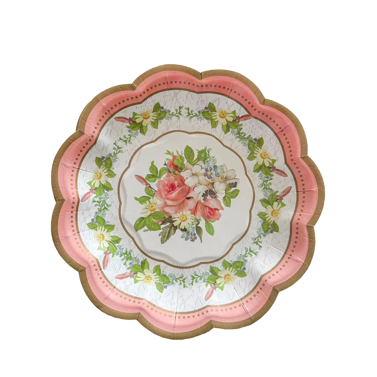 Stylish Party Supplies Fancy Vintage Floral 7 Inch 18cm Hot Stamped Food Grade Paper Plate for Afternoon Tea Party & Festivals