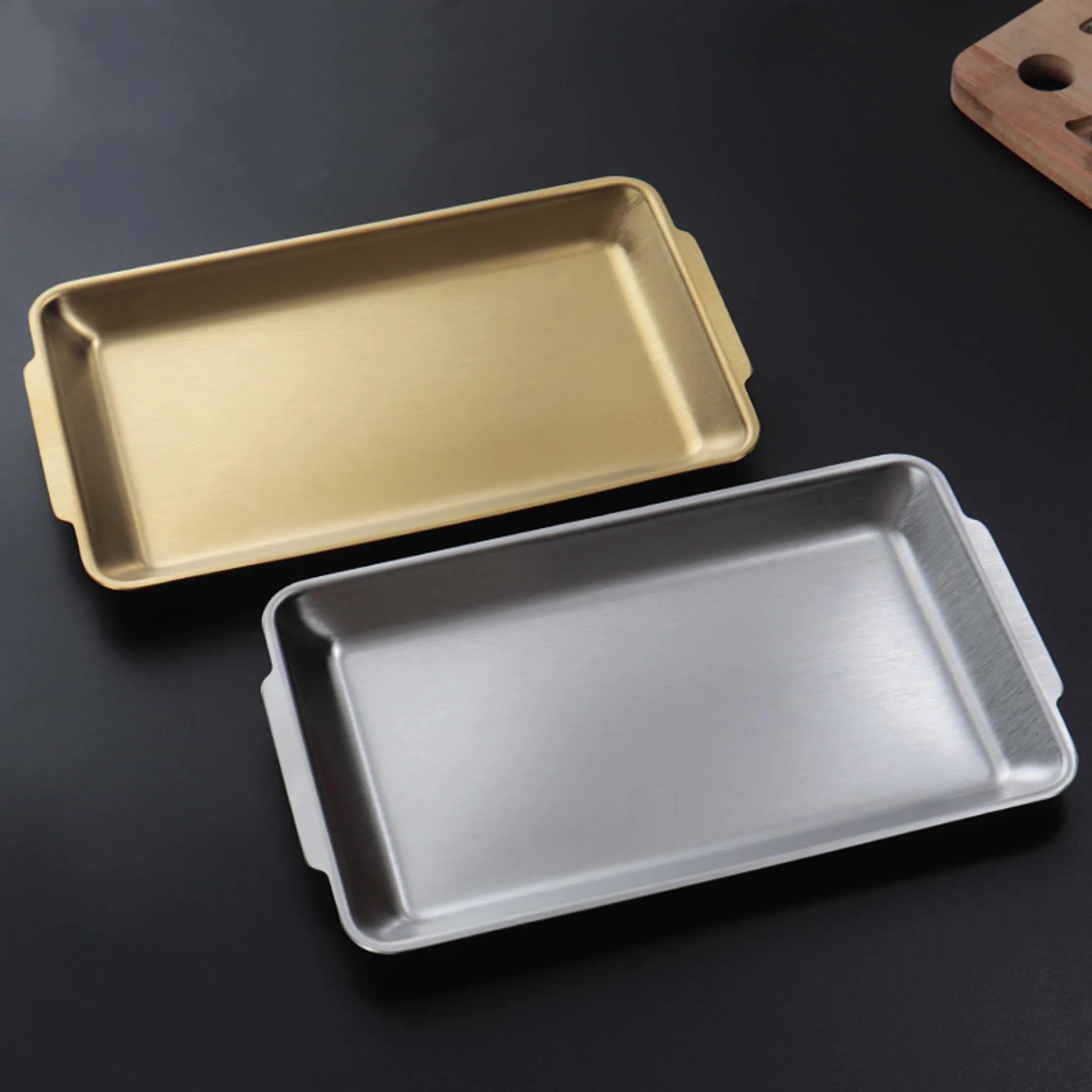 304 Stainless Steel Western Food Snack Dish Eco-Friendly Korean Square Barbecue Golden Tray Flat Bottom for Craft Ornaments