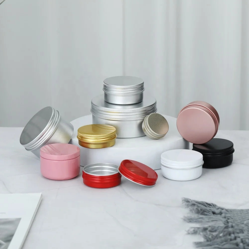 Metal Round Balm Tins Aluminum Cosmetic Jars Cans Empty Containers With Screw Lids for Salve Spices Candles