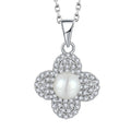 925 Sterling Silver Four-Leaf Clover Pearl Pendant Necklace Rhodium Plated Pearl Necklace for Women - Lucky Jewelry Gift