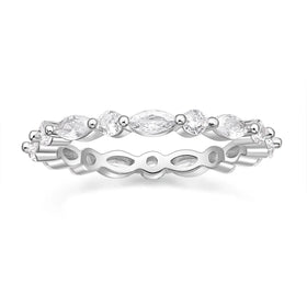 OAHLAN Fashion Luxury Jewelry 2mm Marquise and Round Cut Zircon Band 925 Sterling Silver Rings for Women Wedding