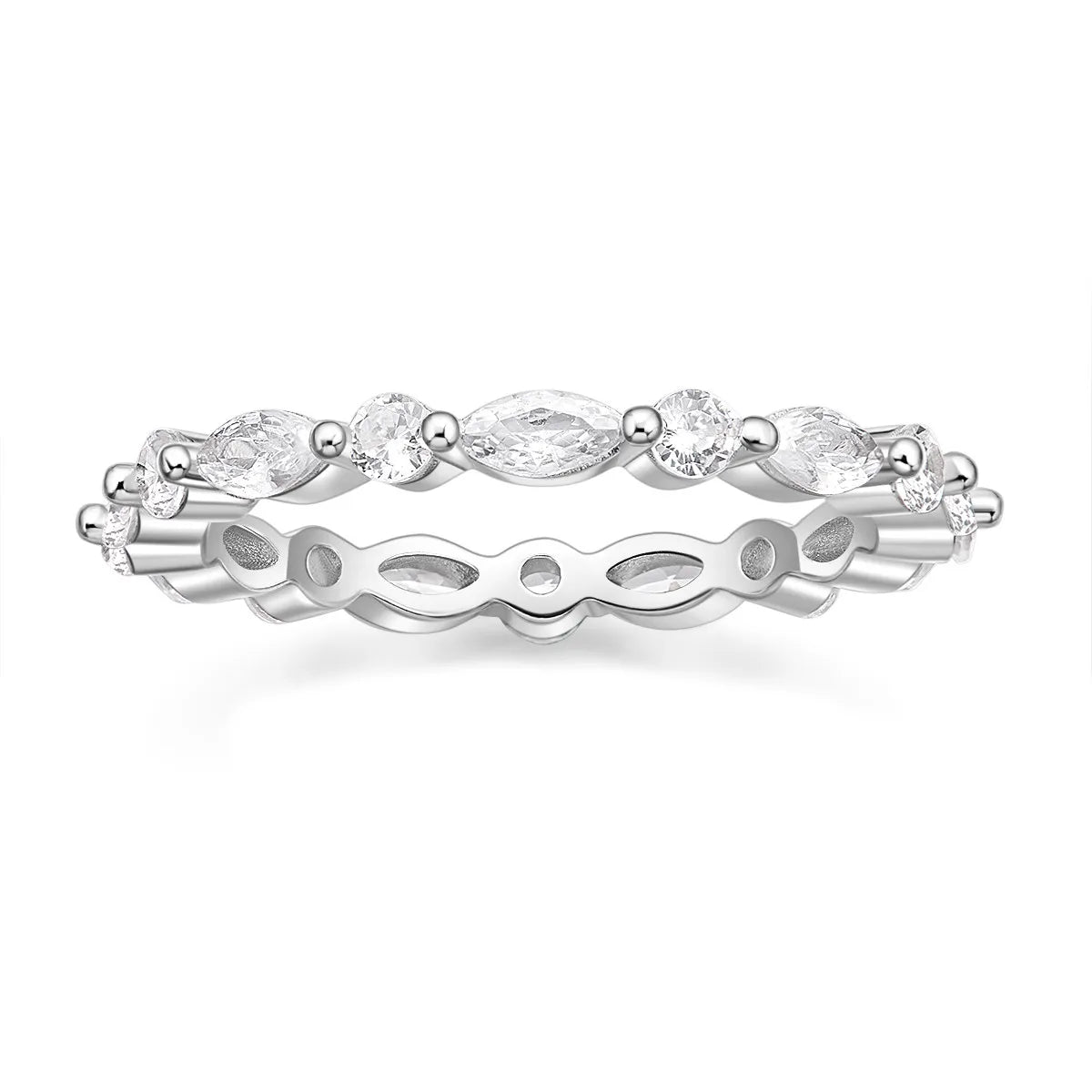 OAHLAN Fashion Luxury Jewelry 2mm Marquise and Round Cut Zircon Band 925 Sterling Silver Rings for Women Wedding