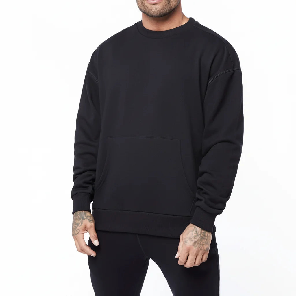 High Quality Men's Pullover Sweatshirt Custom Size 100% Cotton Rib Crew Neck Breathable Cropped Hoodie for Winter Plain Dyed