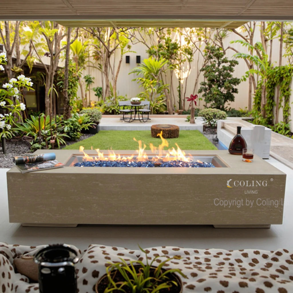 P007 Modern Luxury Garden Set Outdoor Freestanding Propane Gas Fire Pit Table with Natural Burners for Villas