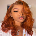 Brazilian Hair Lace Front Wig for Women Long Orange Ginger Body Wave Wavy Wig with Transparent Lace
