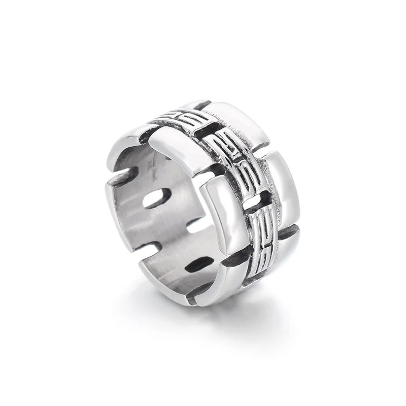KALEN Men Vintage Gold/Silver Stainless Steel Bricks Jewelry Ring