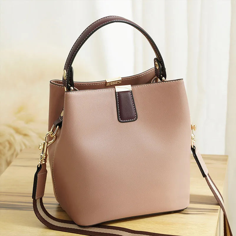 Luxury Design Ladies Handbag Genuine Leather Shoulder Messenger Bag Large Capacity Bucket Bag Women Shoulder Bags