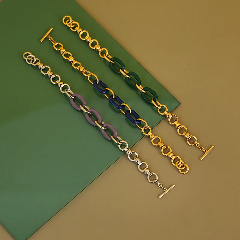Fashion Design 18k Gold Plated Link Chain Bracelet Trendy Y2K Jewelry Enamel Bracelet for Women Girls